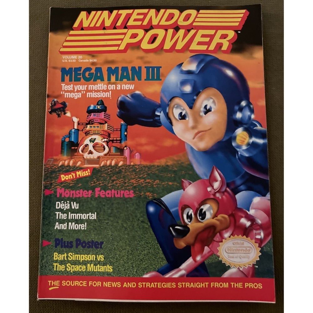 Nintendo Power Magazine Volume 20 Mega Man w/ Bart Simpson Poster Complete